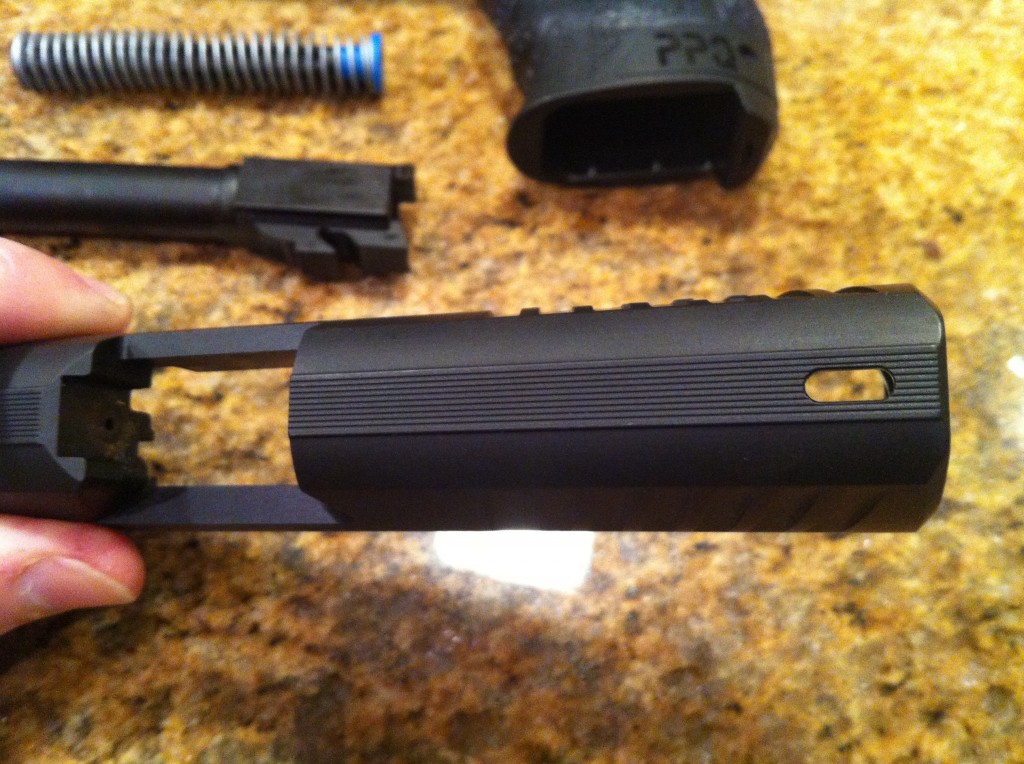 Walther PPQ slide with front sight removed