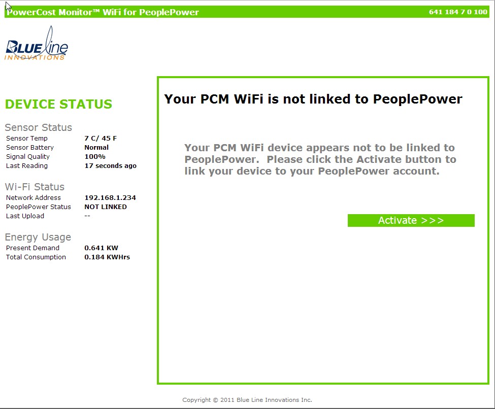 PCM WiFi Embedded Web Server Status Page
