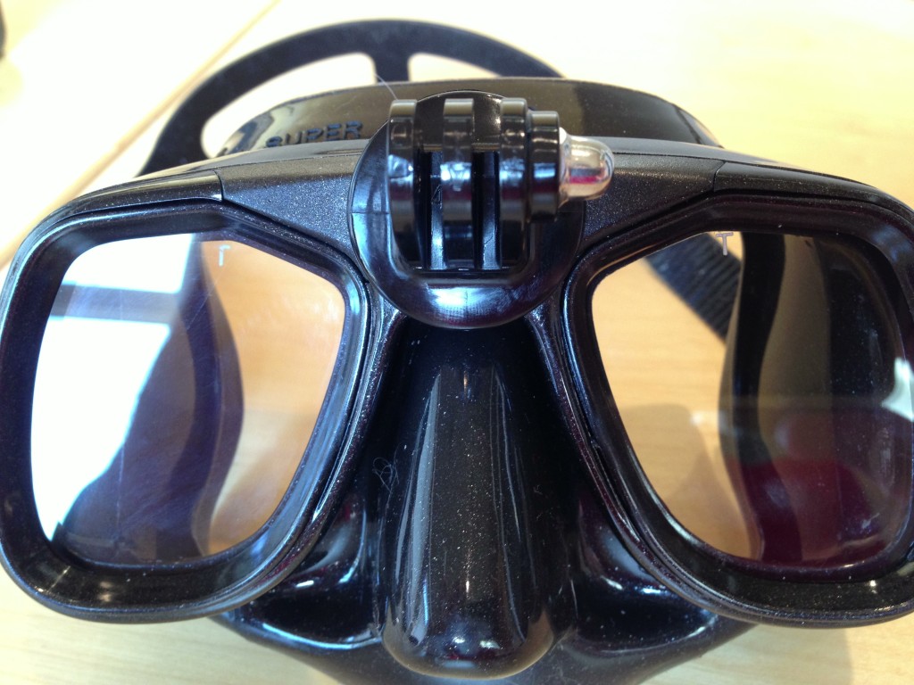 GoPro tripod mount attached to SCUBA mask
