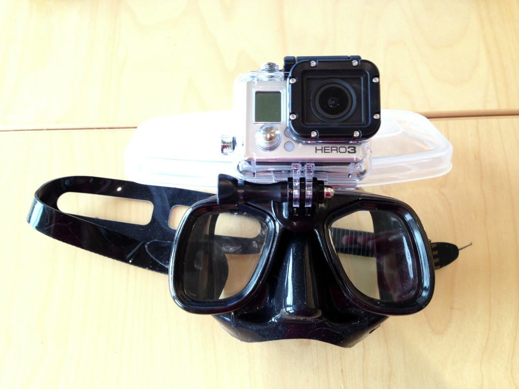 GoPro Hero 3 mounted to a Cressi Superocchio SCUBA mask