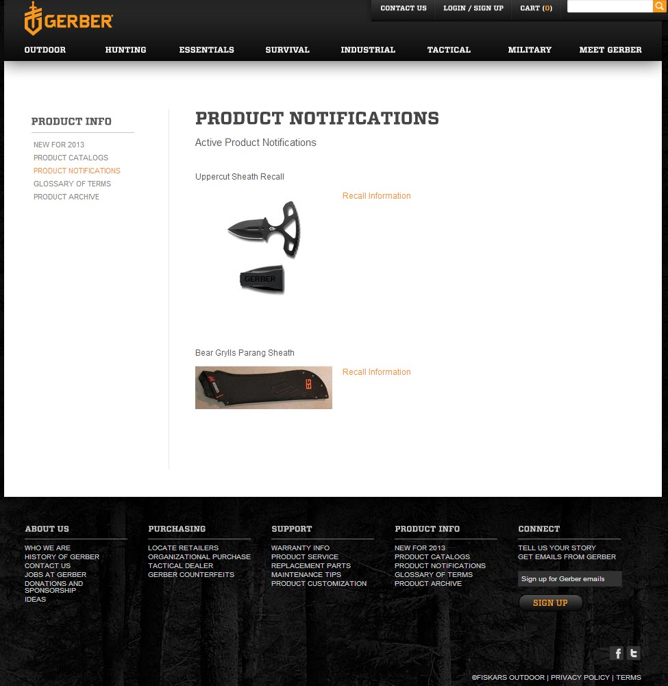 Gerber's Product Notification Page