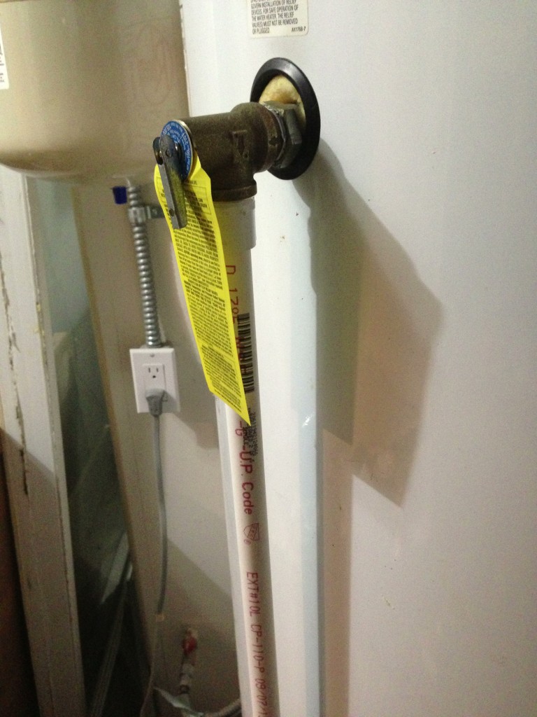 New drain pipe attached to TPR valve