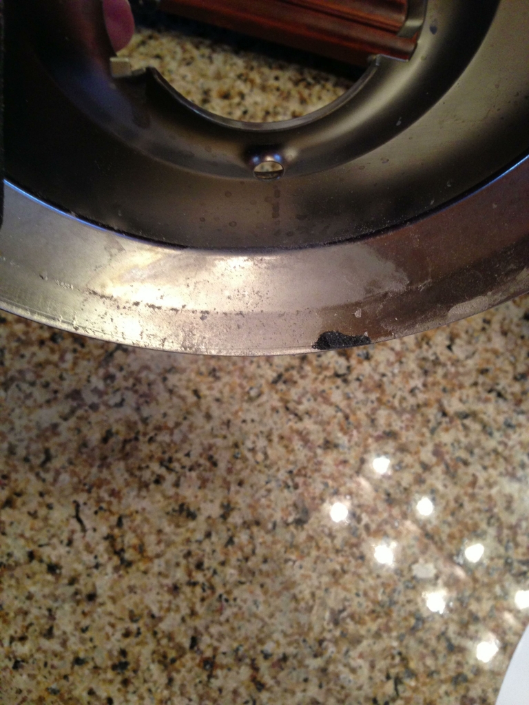 Hard water deposits show where the water had been pooling inside the trim piece
