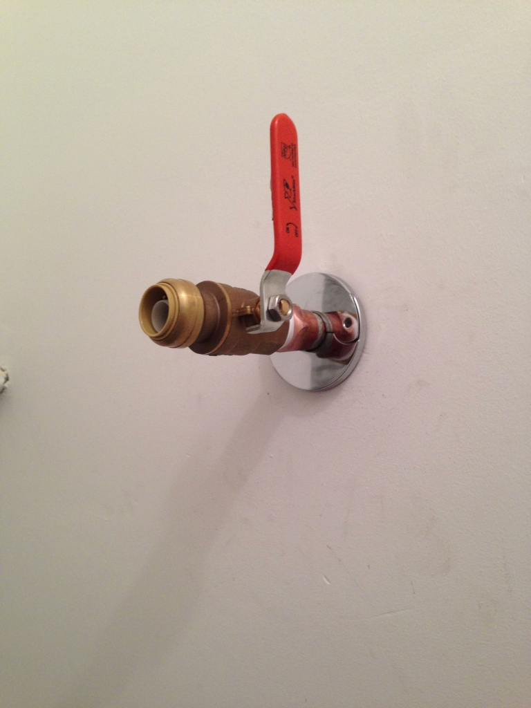 Shark Bite 3/4" ball valve installed