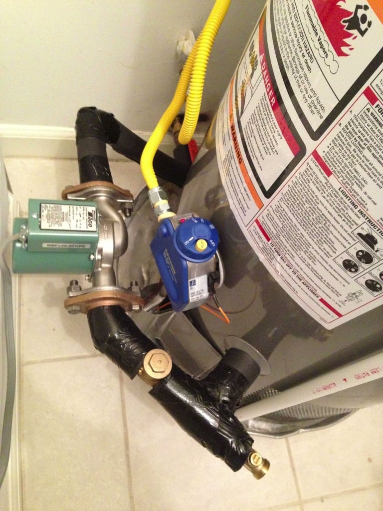 Insulation tubing around the recirculating pump return line and drain