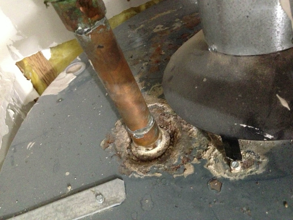 Corrosion from leaky hot water outlet